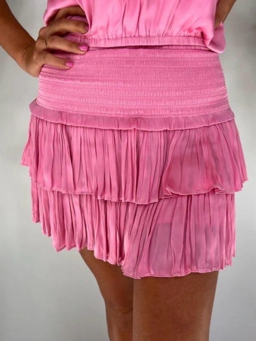 Pink Tiered Pleated Mini Skirt - Women